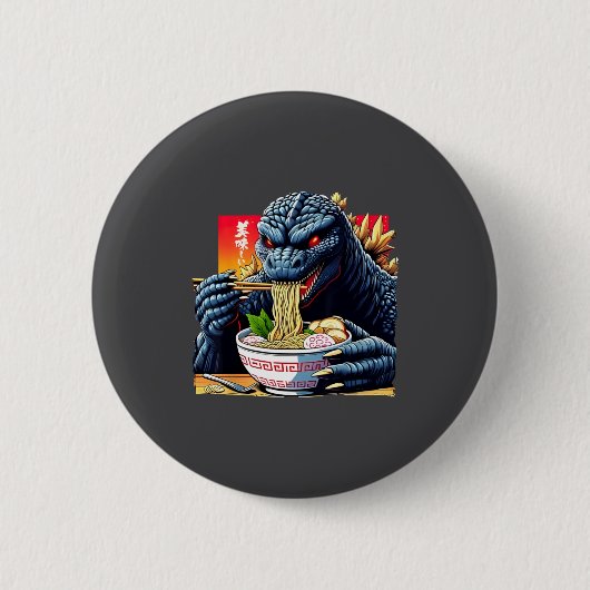 面白い怪獣がラーメンを食べる 日本のモンスター好き ビ 缶バッジ (正面)