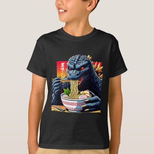 面白い怪獣がラーメンを食べる 日本のモンスター愛好家 ビ Tシャツ (正面)