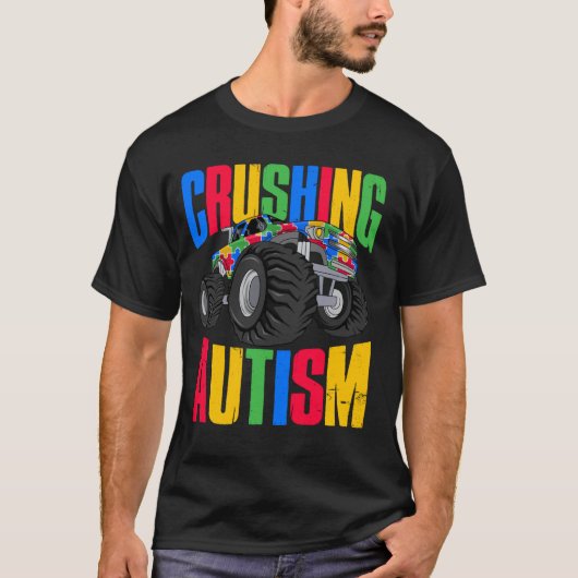 面白い怪獣トラックのパズルで自閉症の理解を深める Tシャツ (正面)