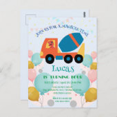 面白い恐竜のセメントトラックの誕生日パーティーの名前 ポストカード (正面/裏面)