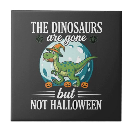 面白い恐竜のハロウィン魔女のグラフィック タイル (正面)