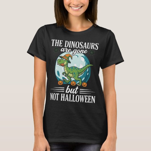 面白い恐竜のハロウィン魔女のグラフィック Tシャツ (正面)