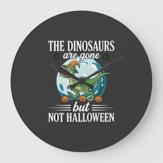 面白い恐竜のハロウィン魔女グラフィック ラージ壁時計 (正面)