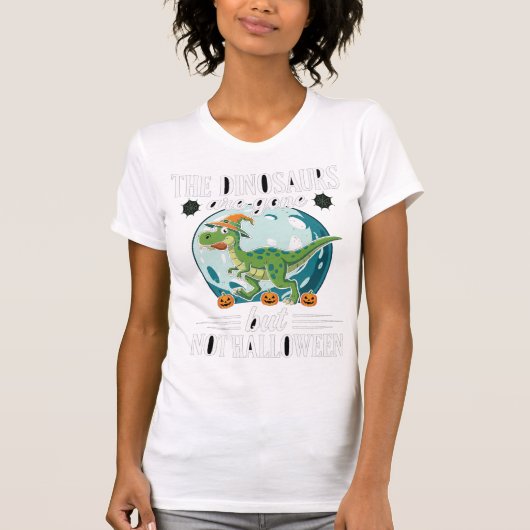 面白い恐竜のハロウィン魔女グラフィック Tシャツ (正面)