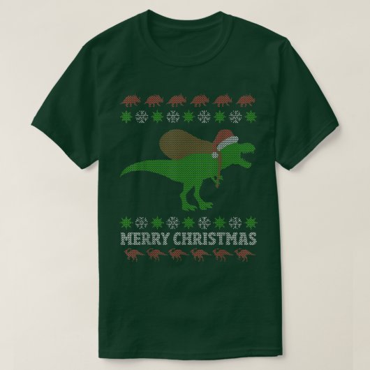 面白い恐竜の木のクリスマスのダサいスウェーター Tシャツ (デザイン正面)