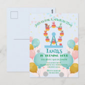 面白い恐竜の観覧車 誕生日パーティー DIY 名前 ポストカード (正面/裏面)