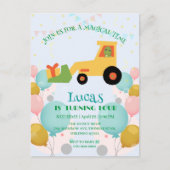 面白い恐竜トラクター誕生日パーティーDIY名前 ポストカード (正面)