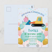 面白い恐竜トラクター誕生日パーティーDIY名前 ポストカード (正面/裏面)