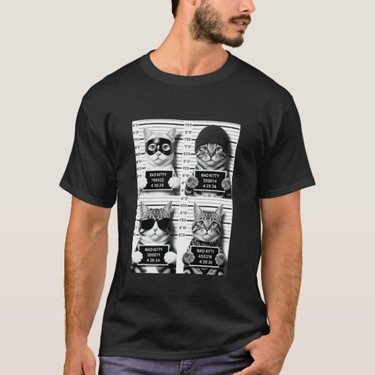面白い悪い猫の整列ショット 03 Tシャツ (正面)