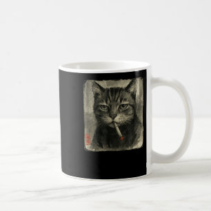 面白い悲しい猫の煙草の水墨画好き コーヒーマグカップ