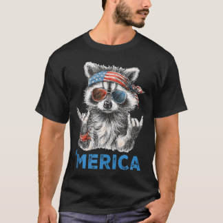 面白い愛国アライグマ ロッキンUSAプライド 7月4日 Tシャツ