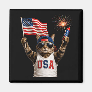 面白い愛国心のある猫USAフラッグ花火 250 マグネット