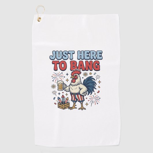 面白い愛国的な雄鶏 花火 ビール Tシャツ デザイン ゴルフタオル (正面)