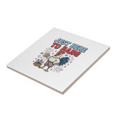 面白い愛国的な雄鶏 花火 ビール Tシャツ デザイン タイル (側面)