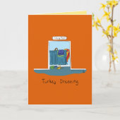 面白い感謝祭のカード：トルコのドレス カード (黄色い花)