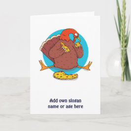 面白い感謝祭のターキー、ピザを食べるティーン、かっこいい カード