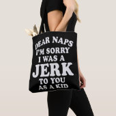 面白い懐かしい"Dear Naps" 謝罪テキストデザイン トートバッグ (クローズアップ)