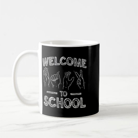 面白い手話の学校歓迎サイン コーヒーマグカップ (左)