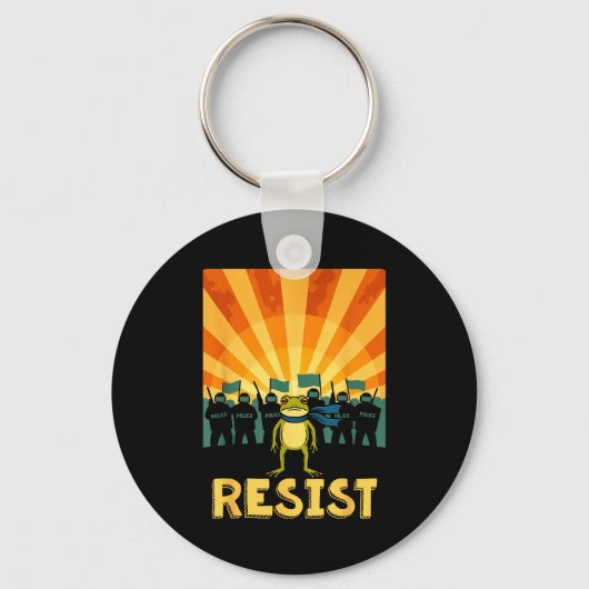 面白い抵抗ポートランドカエル抗議 キーホルダー (正面)