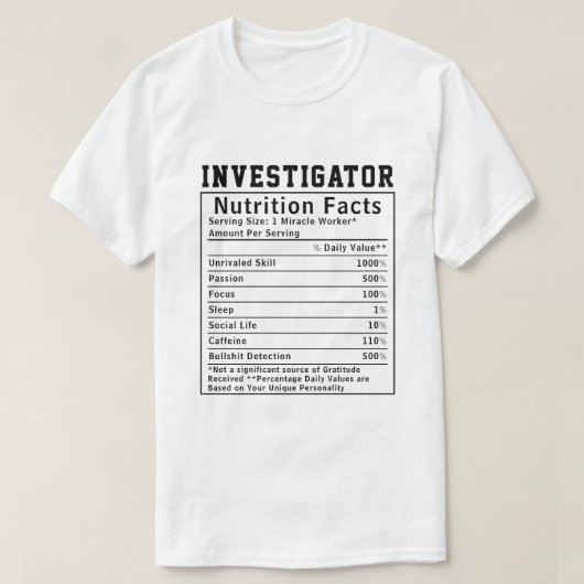 面白い捜査官　栄養成分検査官ギフト Tシャツ (デザイン正面)
