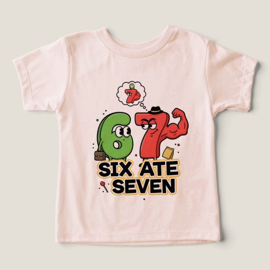 面白い数学ジョーク "Six Ate Seven" カートゥーン デザイン (デザイン正面)