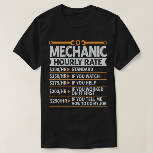 面白い整備士、時給、未来の整備士 Tシャツ (デザイン正面)