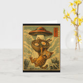 面白い日本の猫ラーメンUFOアニメ メンズ レディース ティーンズ カード (黄色い花)