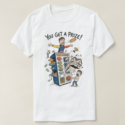 面白い景品チャレンジのキャラクター Tシャツ (デザイン正面)
