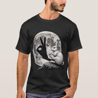 面白い月のウサギの手の影 かわいいウサギのジェスチャー Tシャツ