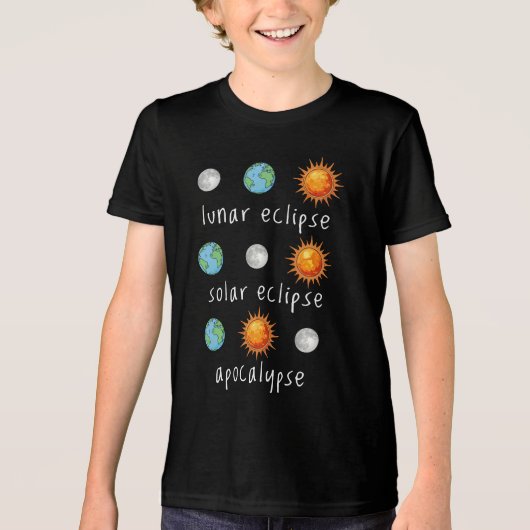 面白い月食・日食・世界の終わり トライブレンドTシャツ (正面)
