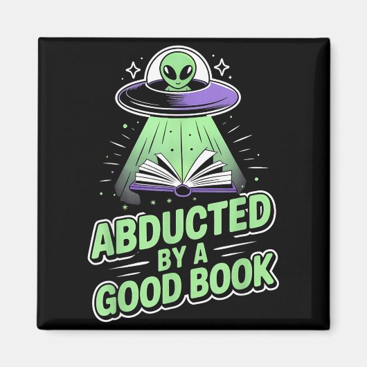 面白い本に誘拐される 笑えるUFOエイリアン 読書好き マグネット (正面)