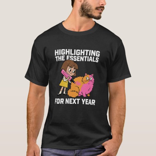 面白い来年必須ハイライト猫イラスト Tシャツ (正面)