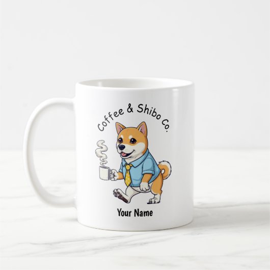面白い柴犬 ビジネススーツ コーヒー コーヒーマグカップ (左)