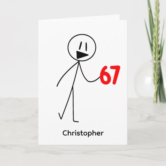 面白い棒人間 67 メメ誕生日 カード (正面)
