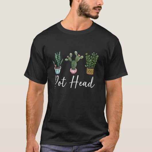 面白い植木鉢の植物の頭のかわいい多肉植物の庭園 Tシャツ (正面)