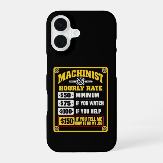 面白い機械工時給 ジョーク ギフト iPhone 16ケース (裏面)