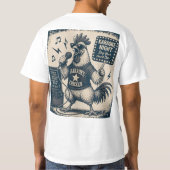 面白い歌う雄鶏 ビンテージ音楽イラスト Tシャツ (裏面)
