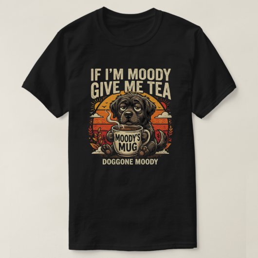 面白い気分の犬の紅茶愛好家レトロTシャツ Tシャツ (デザイン正面)