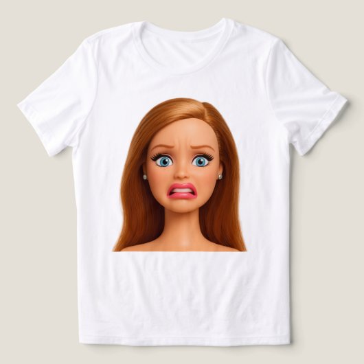 面白い気持ち悪い人形の顔のミーム トライブレンドTシャツ (デザイン正面)