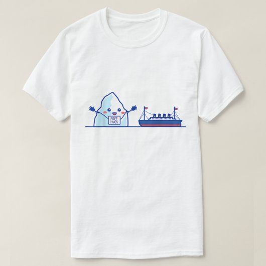面白い氷山と船のフリーハグズ・ミーム Tシャツ (デザイン正面)