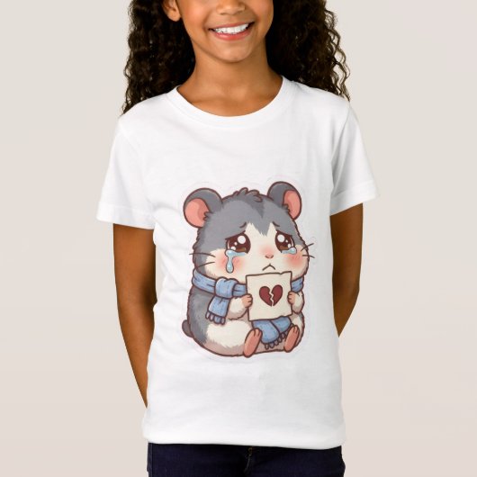 面白い泣き顔ちびハムスター ハートブレイクMeme キッズTシャツ Tシャツ (正面)