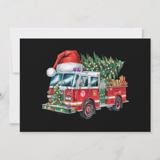 面白い消防車のサンタ帽クリスマスツリーライト シーズンカード (正面)