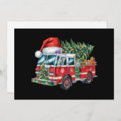 面白い消防車のサンタ帽クリスマスツリーライト シーズンカード (正面/裏面)