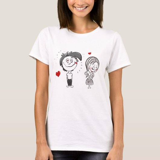 面白い漫画のカップル、少年と少女のTシャツ Tシャツ (正面)