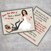 面白い漫画の写真がウェディングのSave the Dateに登場 招待状