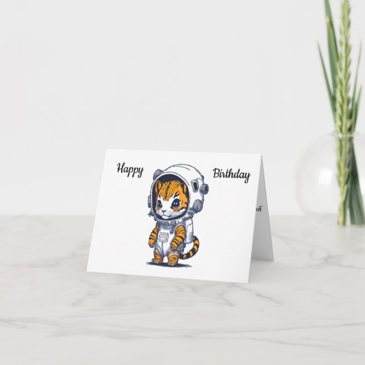 面白い漫画の宇宙猫お誕生日おめでとう カード (正面)