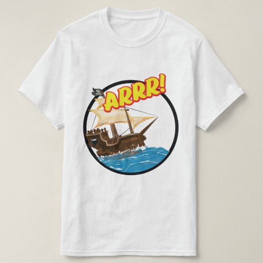 面白い漫画の海賊船 Tシャツ (デザイン正面)