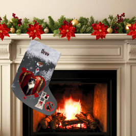 面白い灰色黒猫クリスマスの願いペットの写真 スモールクリスマスストッキング
