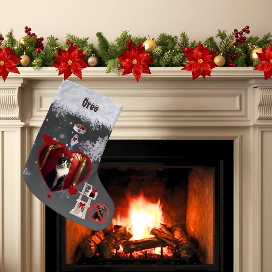 面白い灰色黒猫クリスマスの願いペットの写真 スモールクリスマスストッキング