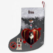 面白い灰色黒猫クリスマスの願いペットの写真 スモールクリスマスストッキング (裏面)
